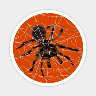 Giant Halloween Spider in Spiderwebs (Orange Background) Magnet